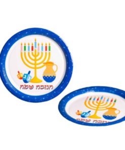 מארז 10 צלחות נייר 18 ס”מ חנוכה שמח