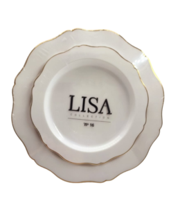 סט צלחות יוקרתיות דגם LISA - בצבע לבן עם עיטורי זהב