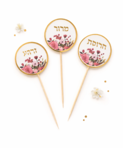קיסמי ברכות לפסח פרחים ורוד-זהב – מארז 6 יח'