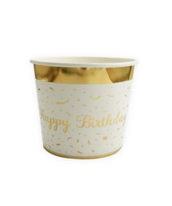 כוס קאפקייקס קרטון לאפייה HAPPY BIRTHDAY - לבן בעיטור זהב