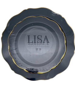 סט צלחות יוקרתיות דגם LISA - בצבע שחור עם עיטורי זהב