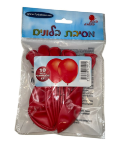 חבילת בלונים מטאל צבע אדום 10 יח' - גודל 12"
