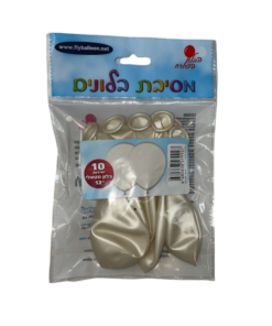 חבילת בלונים מטאל צבע לבן 10 יח' - גודל 12"