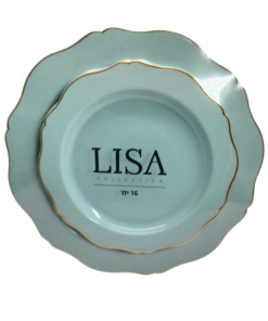 סט צלחות יוקרתיות דגם LISA - בצבע מנטה עם עיטורי זהב