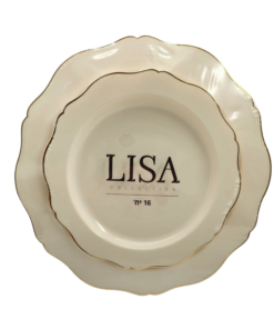 סט צלחות יוקרתיות דגם LISA - בצבע קרם עם עיטורי זהב