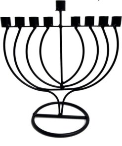 חנוכיה עגולה מפוארת ממתכת - צבע שחור