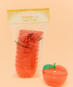 קופסת תפוח אדום שקופה עם עלה גומי – 7.5×6.5 ס