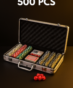 מזוודת פוקר אלומיניום 500 ז׳יטונים – סט Texas Hold’em מקצועי (כולל קלפים ואביזרים)