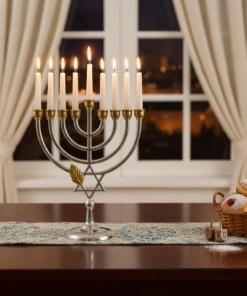 חנוכייה קלאסית כסף זהב בעיצוב מגן דוד 16*7.8*18.2