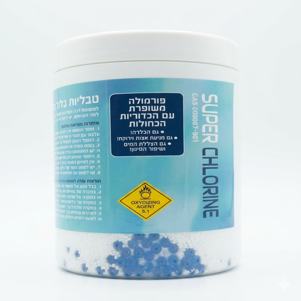 טבליות כלור לחיטוי וצלול המים – Super Chlorine עם כדוריות כחולות | Crocoדיל