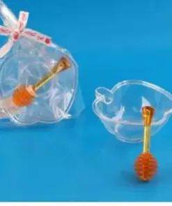 כלי דבש בצורת תפוח שקוף + רודה דבש
