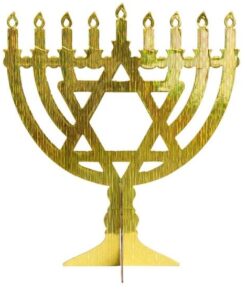 חנוכיית זהב יוקרתית לקישוט מרכז שולחן ערב הדלקת נרות חנוכה גובה 28 ס"מ