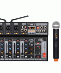 מיקסר משולב עם מיקרופונים אלחוטיים UHF שני ערוצים וכרטיס קול 6 כנסות אודיו